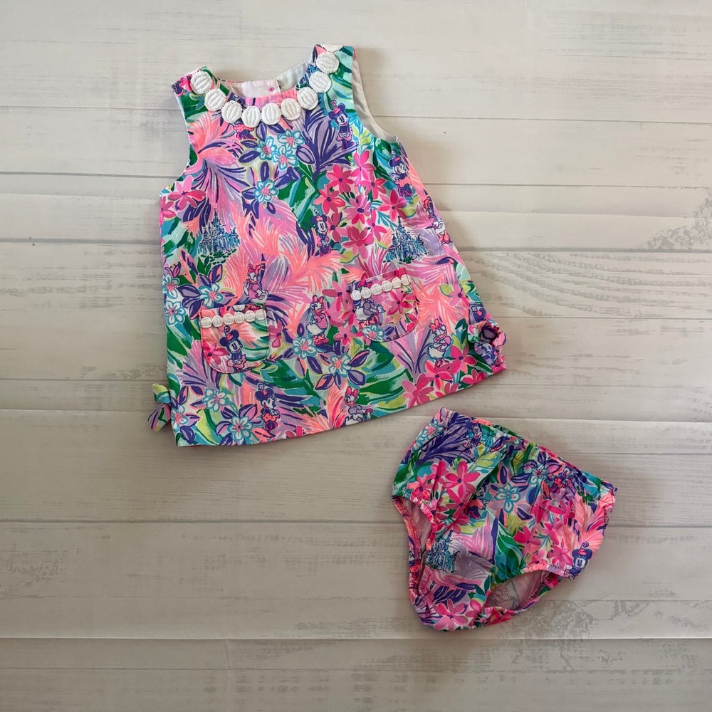 Disney x Lilly Pulitzer Loro Dress Set 18-24M Mickey Minnie Pique Pink Blue